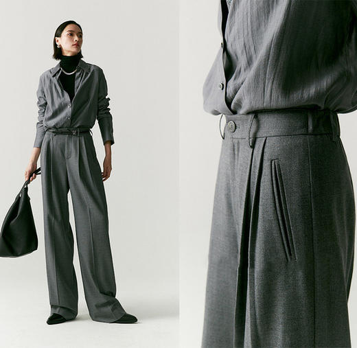 澳毛中高腰老爹裤 巴黎女作家风 90'S复古知识分子 一如既往的松弛而随性 90年代氛围感 巴黎灰 后松紧腰 商品图5