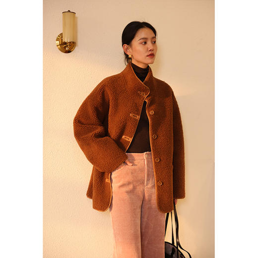 HeyDress立领皮毛一体外套女冬季宽松慵懒感羊羔毛大衣颗粒绒皮草 商品图4