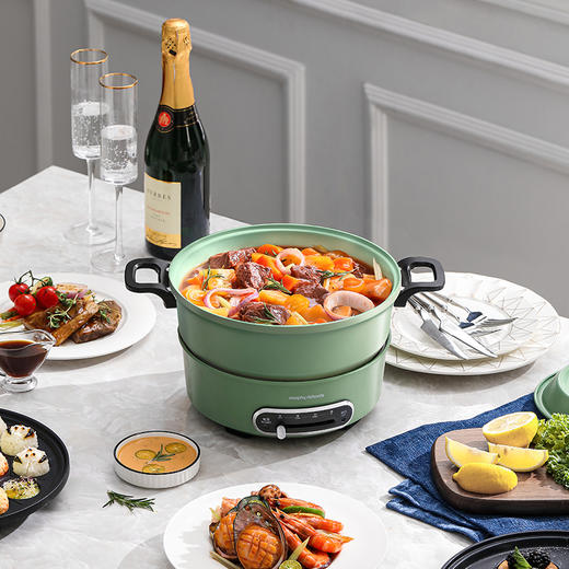 摩飞多功能电火锅家用宿舍鸳鸯锅电煮锅轻煮锅绿色（库存会变动，无货退款） 商品图1