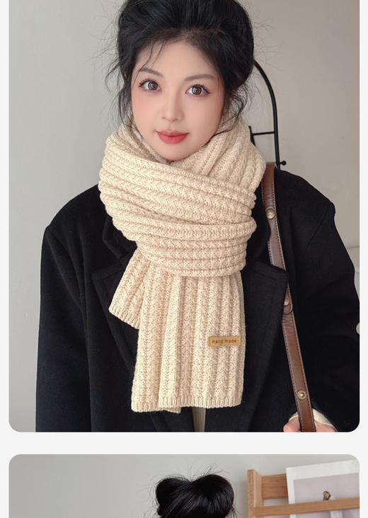 【多种造型搭配！打破沉闷】桐庐红色毛线围巾冬季新款，针织围脖新年礼物围巾围巾女款时尚秋冬，柔软亲肤不扎人 手工细腻编织 多色可选-QQ 商品图7