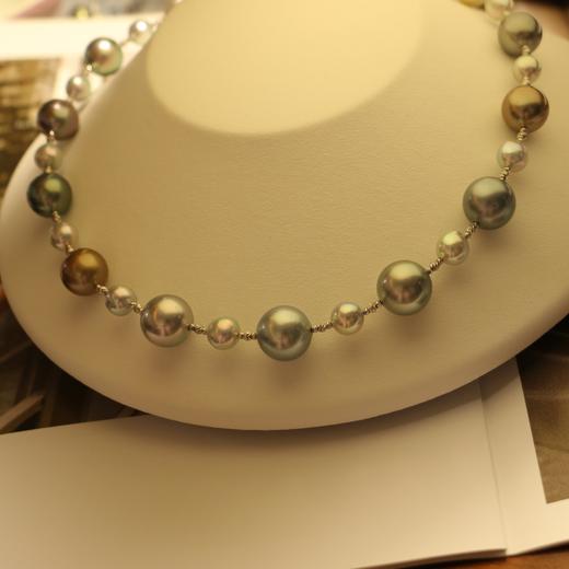 【不含耳钉】甄珠贝 大溪地铂金灰系12-14mm + 真多麻巴洛克8-9mm 间隔项链 18k白金配件（不含耳环） 商品图4