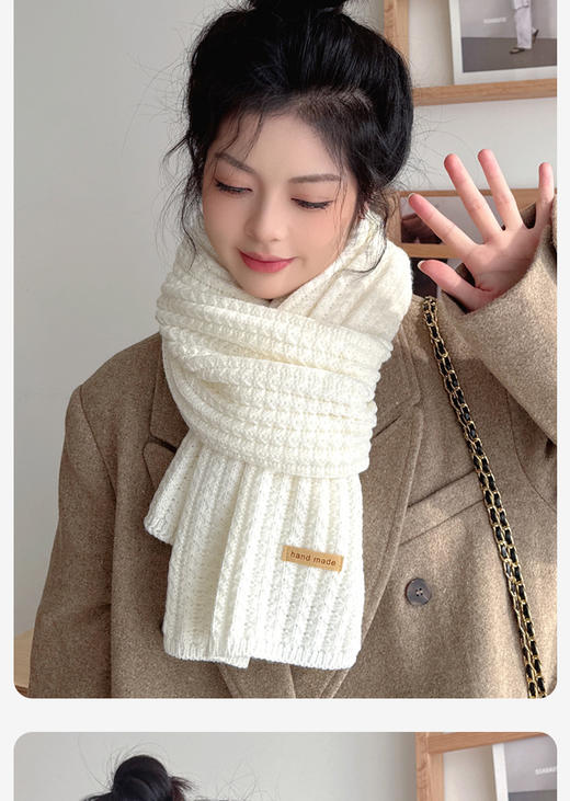 【多种造型搭配！打破沉闷】桐庐红色毛线围巾冬季新款，针织围脖新年礼物围巾围巾女款时尚秋冬，柔软亲肤不扎人 手工细腻编织 多色可选-QQ 商品图8