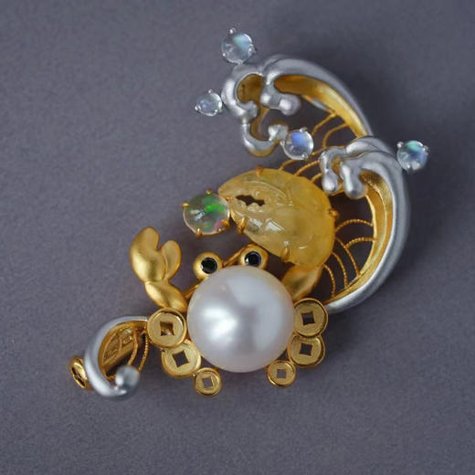 龢盒原创 翡翠珍‮海珠‬浪‮螃小‬蟹‮针胸‬吊坠二用 商品图1