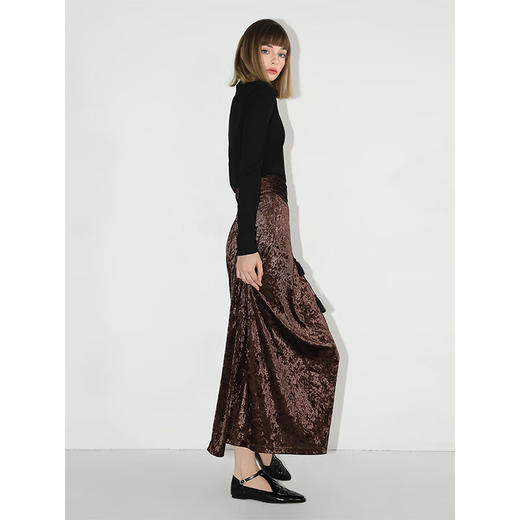 【限时秒杀】COCOBELLA光感冰花丝绒半身裙国风高腰封流苏裹身长裙HS0005 商品图2