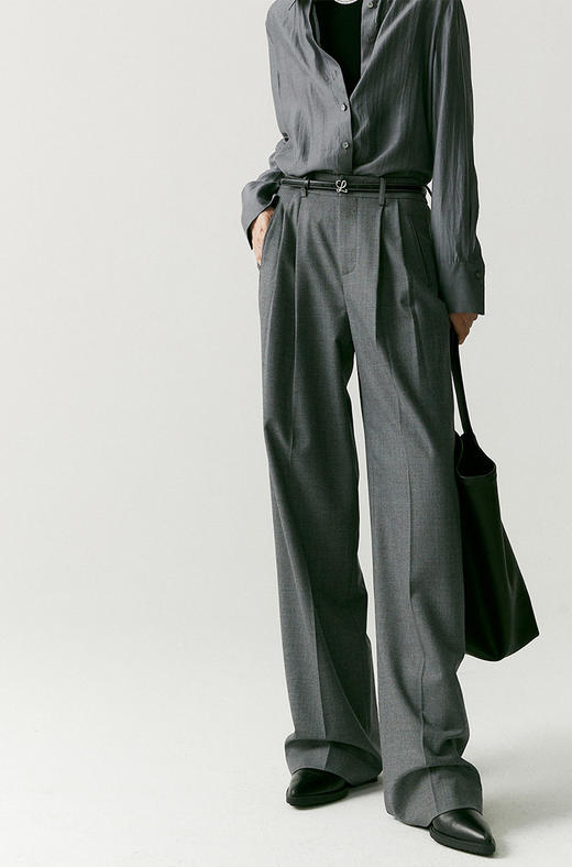 澳毛中高腰老爹裤 巴黎女作家风 90'S复古知识分子 一如既往的松弛而随性 90年代氛围感 巴黎灰 后松紧腰 商品图4