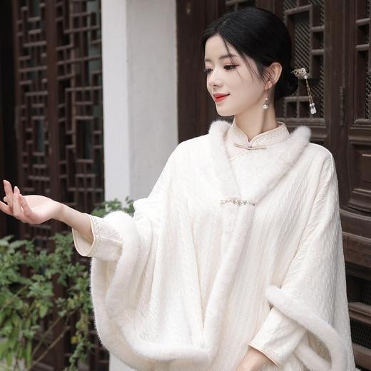 JN秋冬加毛披肩长款复合超柔蕾丝旗袍两件套立领斜襟气质女旗袍 商品图3