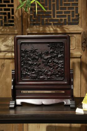 荷蟹图°明式简座插屏