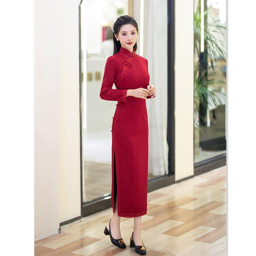 2023冬新款复古国风复合提花长款七分袖婚宴旗袍GX-27508 商品图3