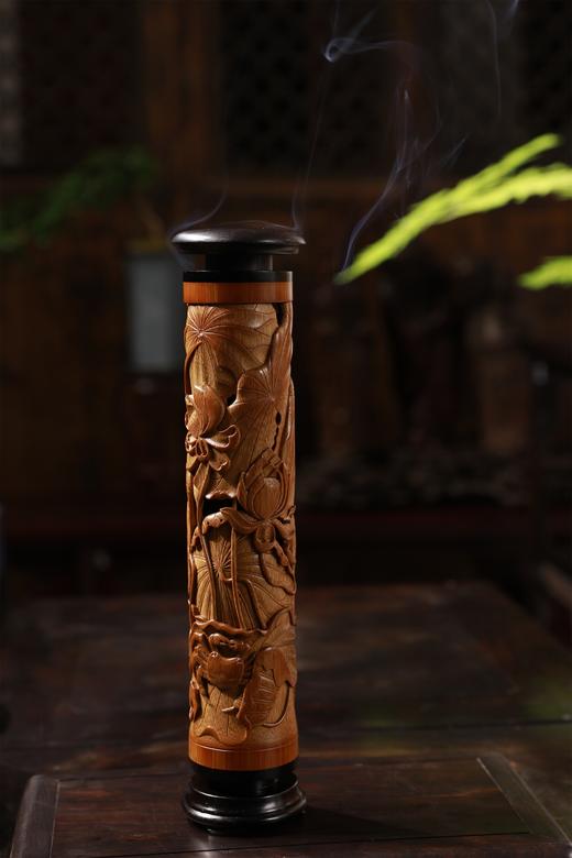 《荷蟹/和谐》竹雕香筒 商品图0