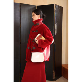 HeyDress红色环保皮毛一体外套女冬季复古宽松保暖仿羊羔毛大衣