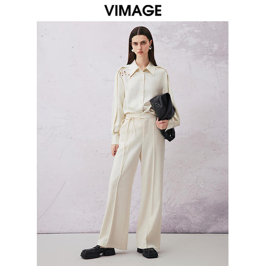 VIMAGE纬漫纪春季新款气质百搭显瘦高腰休闲直筒裤子V2105707 商品图1