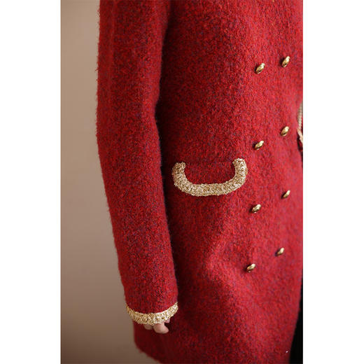 HeyDress小香风连衣裙女秋冬圈圈纱圆领宽松慵懒感圣诞红气质裙子 商品图2