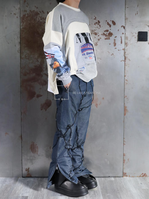 WHO DECIDES WAR｜蓝色绳结牛仔长裤 商品图1