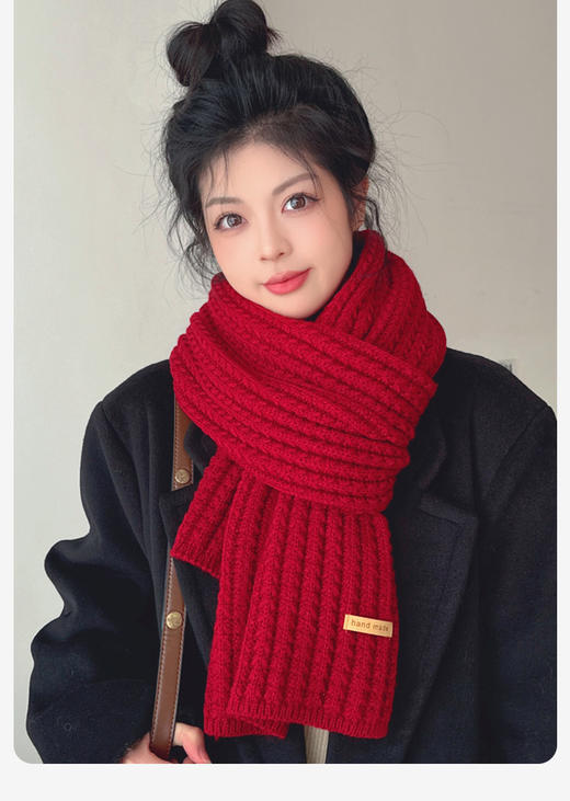【多种造型搭配！打破沉闷】桐庐红色毛线围巾冬季新款，针织围脖新年礼物围巾围巾女款时尚秋冬，柔软亲肤不扎人 手工细腻编织 多色可选-QQ 商品图5