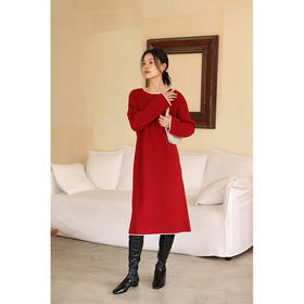HeyDress100绵羊毛针织连衣裙冬季法式复古宽松慵懒感撞色气质裙