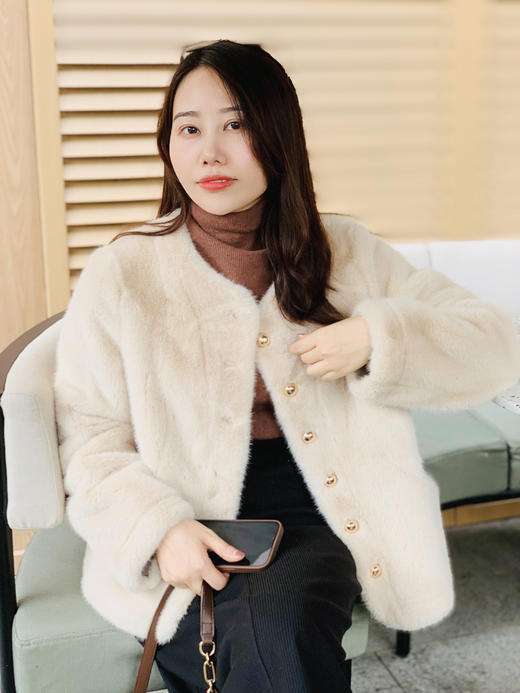 【百图lulu定制】【麦瑟尔皮草】环保仿水貂皮草 鹿皮 毛质厚实 精致优雅 皮草外套 商品图0