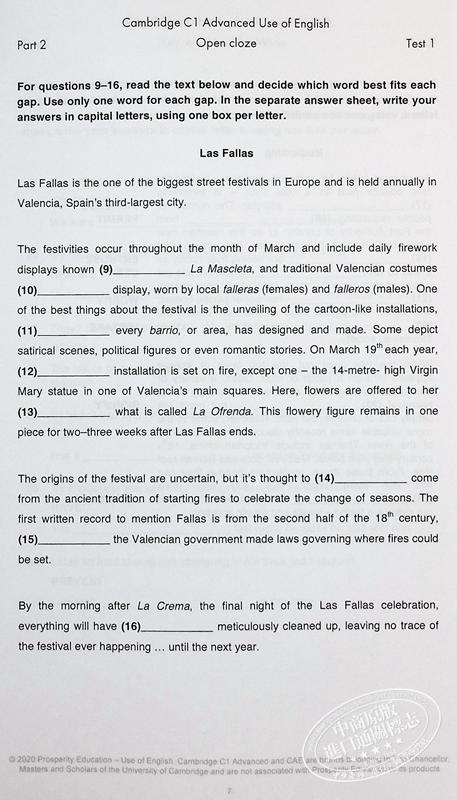 【中商原版】Use of English practice tests for the Cambridge C1 Advanced 英语运用 剑桥CAE考试C1等级模拟练习测试2020 商品图5