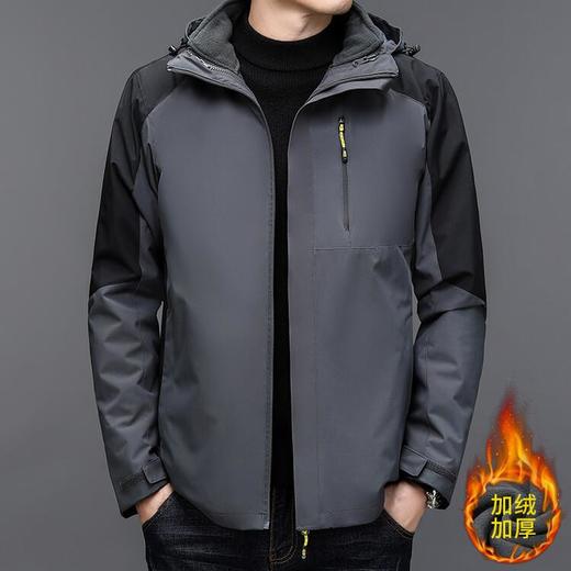 秋冬新款男士加绒三合一冲锋衣休闲连帽户外运动夹克外套上衣男装 商品图0