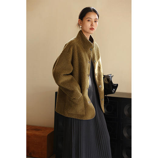 HeyDress立领皮毛一体外套女冬季宽松慵懒感羊羔毛大衣颗粒绒皮草 商品图0