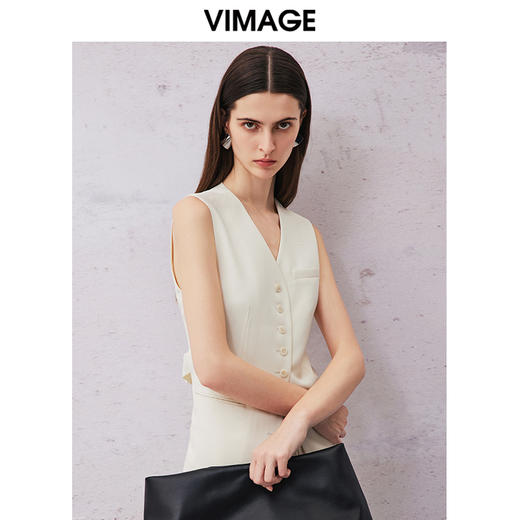 VIMAGE纬漫纪春季新款百搭马甲简约修身西装薄外套V2103730 商品图3