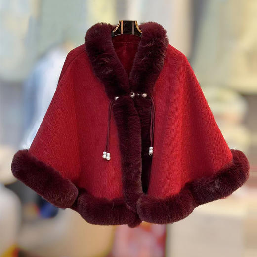 加绒加厚新款秋冬百搭披风外搭毛领保暖氛围毛披肩MLS130 商品图2