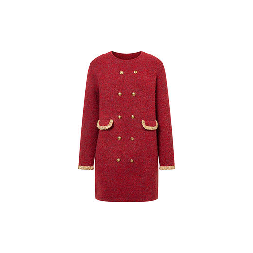 HeyDress小香风连衣裙女秋冬圈圈纱圆领宽松慵懒感圣诞红气质裙子 商品图4