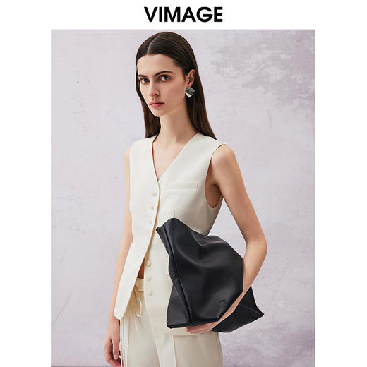 VIMAGE纬漫纪春季新款百搭马甲简约修身西装薄外套V2103730 商品图2