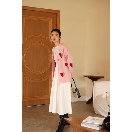 HeyDress原创爱心针织开衫女冬季法式V领宽松羊毛上衣气质粉毛衣 商品图1