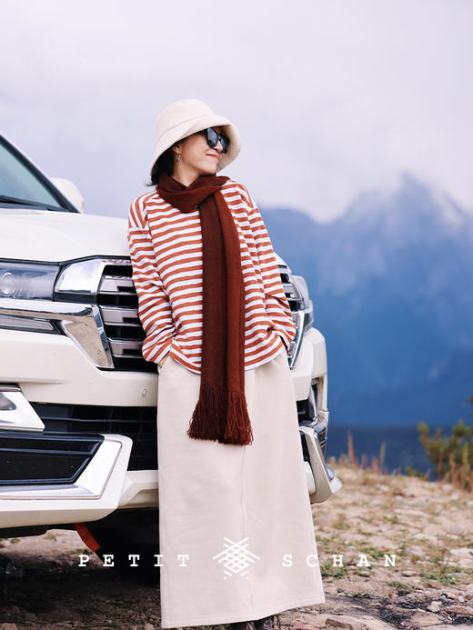 PETIT SCHAN小闪 CLO#360 warm sunshine 暖阳下 新疆棉柿子红撞色条纹海魂衫 商品图7