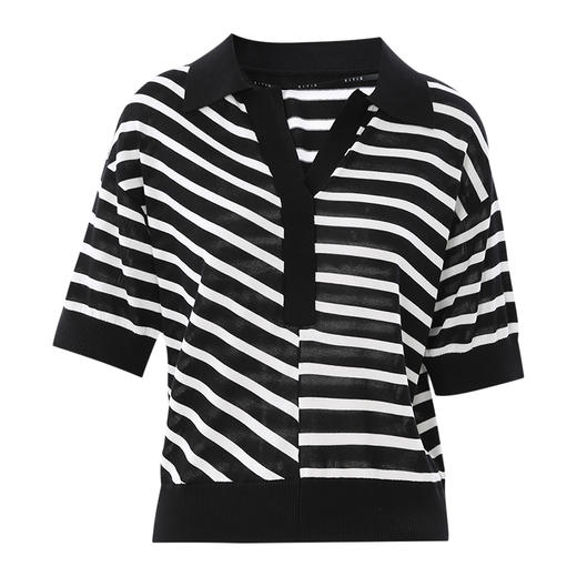 EITIE爱特爱春季新款款时尚百搭条纹V领套头针织衫女上衣7301006 商品图5