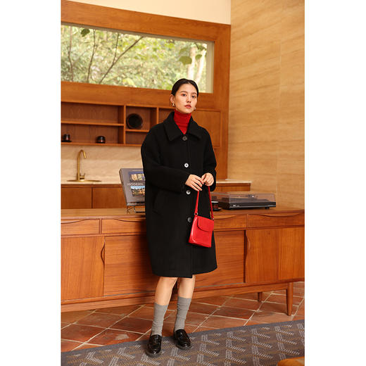 HeyDress黑色经典毛呢外套女秋冬宽松显瘦羊毛大衣气质双面呢 商品图2