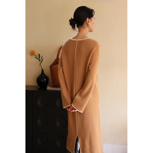 HeyDress100绵羊毛针织连衣裙冬季法式复古宽松慵懒感撞色气质裙 商品图3