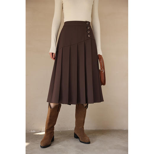 HeyDress美拉德半身裙法式复古不对称设计感高腰半裙a字裙子 商品图0