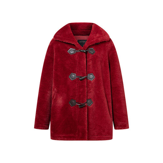 HeyDress红色环保皮毛一体外套女冬季复古宽松保暖仿羊羔毛大衣 商品图4