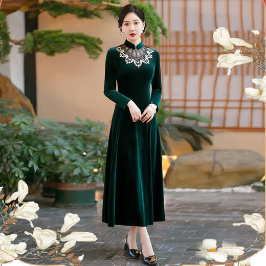 金丝绒连衣裙高贵洋气改良旗袍婚宴礼服平时可穿丈母娘婚礼服SYG-682 商品图3