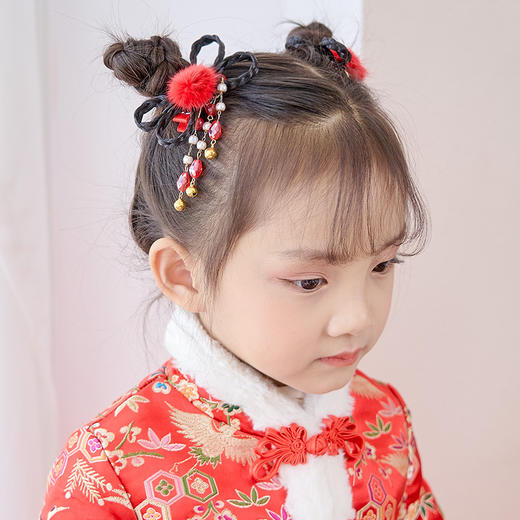 【新年款中国风，儿童古风发夹可爱加倍】中国风宝宝假发辫子，布艺包边不伤发，儿童古风发夹蝴蝶结发饰汉服头饰 商品图3