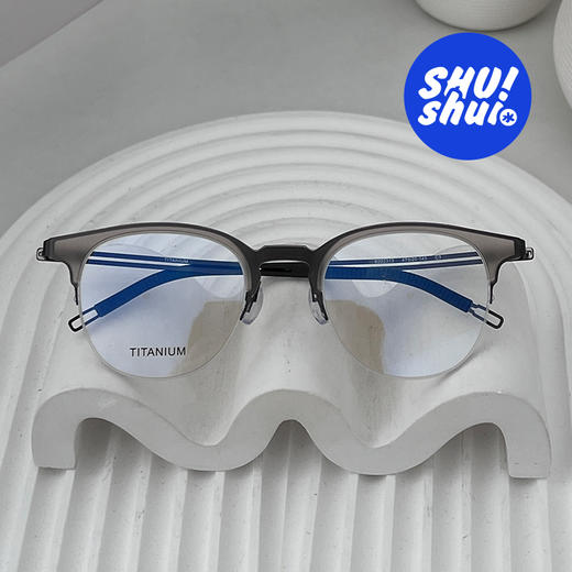 绅士品格！含片15.8克无螺丝半框纯钛眉毛眼镜架 男酷女飒 弹簧镜腿 商品图2