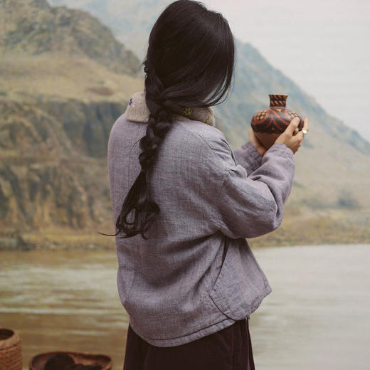 绽放973朵/【IP黄河记忆系列】亚麻色织新中式手工南瓜扣棉服棉衣 商品图2