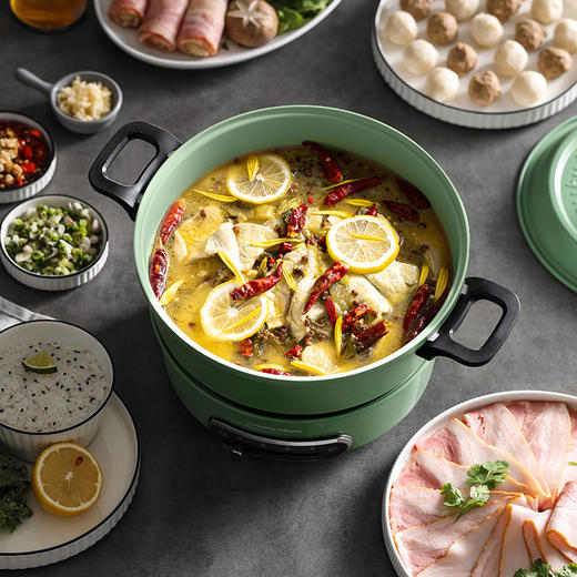 摩飞多功能电火锅家用宿舍鸳鸯锅电煮锅轻煮锅绿色（库存会变动，无货退款） 商品图4