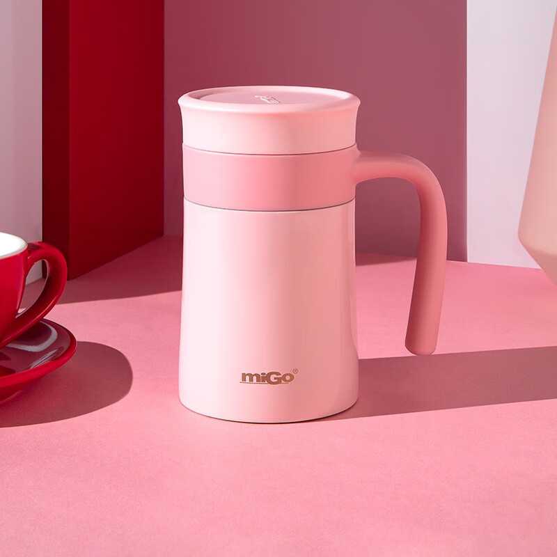 miGo 保温杯 304不锈钢 带茶滤把手 雾柔粉350ML-升级款S3557VH