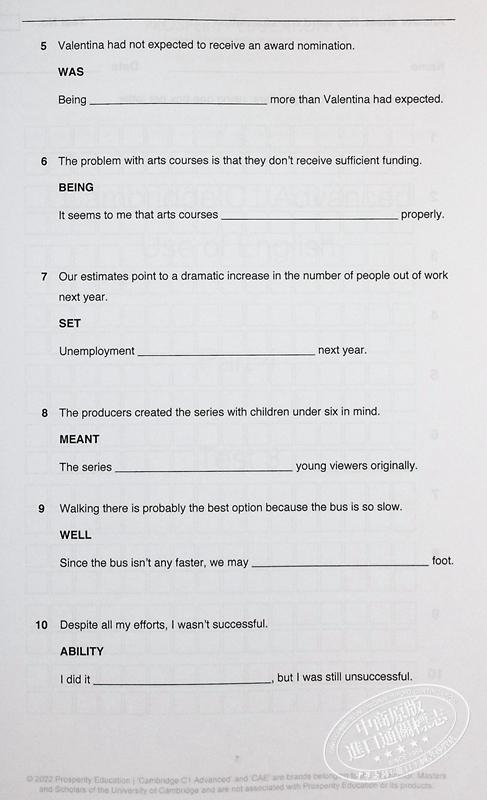 【中商原版】C1 Key Word Transformation 200 exercises Cambridge C1 Advanced 关键词转换 剑桥CAE考试C1等级200道练习2022 商品图6