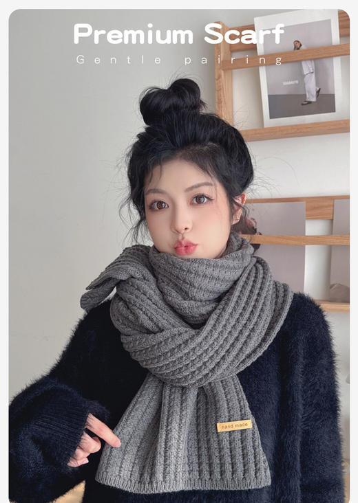 【多种造型搭配！打破沉闷】桐庐红色毛线围巾冬季新款，针织围脖新年礼物围巾围巾女款时尚秋冬，柔软亲肤不扎人 手工细腻编织 多色可选-QQ 商品图10