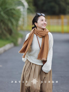 琥珀 骆驼绒山羊绒混纺手纺纱色织围巾披肩