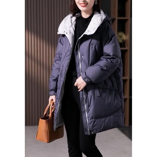 时尚连帽加厚白鸭绒羽绒服女2023冬季新款中长款小个子外套 商品图0