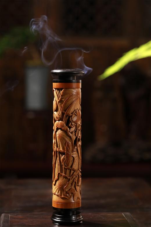《荷蟹/和谐》竹雕香筒 商品图3