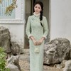 JN-198冬季新款 加毛加厚复合加绒侧八扣长款旗袍立领气质女连衣裙 商品缩略图4