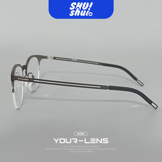 绅士品格！含片15.8克无螺丝半框纯钛眉毛眼镜架 男酷女飒 弹簧镜腿 商品图5
