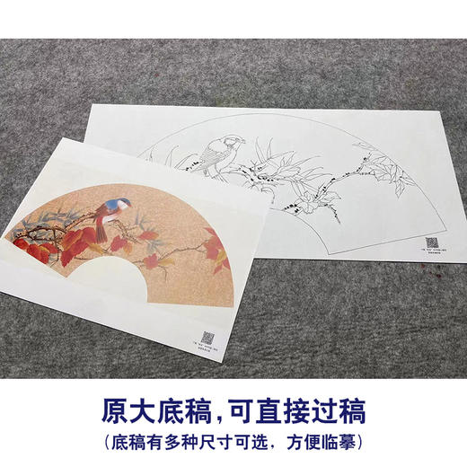 【大彩图】张建军工笔画白描底稿扇面小品红叶临摹勾线花鸟线稿A345 商品图1