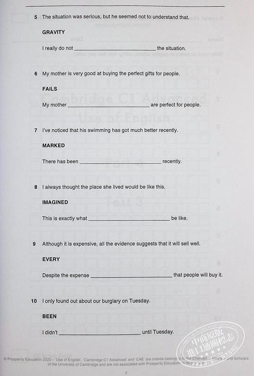 【中商原版】English Master C1 Key Word Transformation Cambridge C1 Advanced英语大师剑桥CAE考试C1级关键词转换练习2020 商品图6