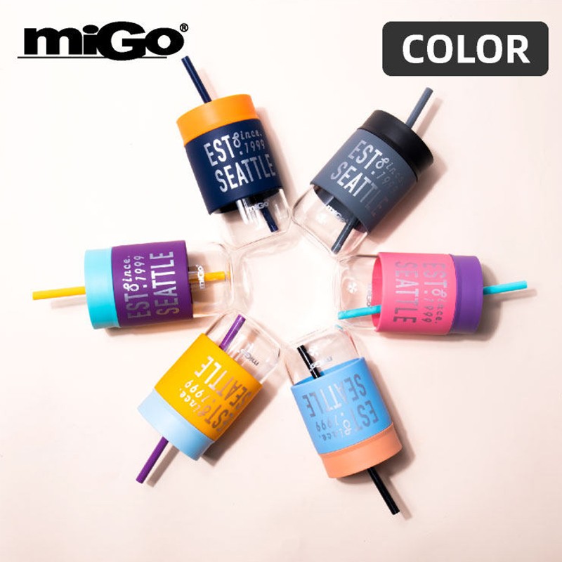 miGo玻璃吸管水杯男女士加厚耐摔情侣便携杯子防烫咖啡杯奶茶杯花茶杯